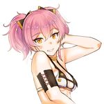  bare_shoulders bow breasts hair_bow hand_in_hair idolmaster idolmaster_cinderella_girls jougasaki_mika kanamura_will looking_at_viewer parted_lips pink_hair short_hair small_breasts smile solo twintails two_side_up upper_body yellow_eyes 