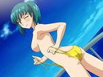  ass breasts female green_hair honjo_mikaze nude stratos_4 swimsuit twintails water wink 