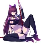  animal_ears azusa_(hws) bell bell_collar breasts cat_cutout cat_ear_panties cat_ears cat_lingerie cleavage cleavage_cutout collar dual_wielding fake_animal_ears fate/grand_order fate_(series) gae_bolg high_heels holding jingle_bell large_breasts long_hair meme_attire midriff navel panties pauldrons polearm purple_hair red_eyes scathach_(fate)_(all) scathach_(fate/grand_order) side-tie_panties solo spear tail thighhighs underwear weapon 