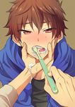  high_speed! kirishima_natsuya male_focus memeo_(candy_house) red_eyes tooth_brush 