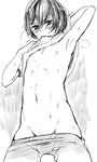  armpit blush high_speed! kirishima_ikuya male_focus monochrome solo tataru_(pixiv_785179) white_background 