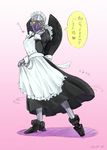  apron blush breasts decepticon glowing glowing_eyes highres machinery maid maid_headdress mecha medium_breasts nightbird_(transformers) no_humans solo tack_(dnet) transformers translated yellow_eyes 