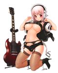  :o absurdres belt black_panties blush bow bow_panties breasts cameltoe choker electric_guitar fishnet_legwear fishnets front-tie_top garter_belt guitar headphones high_heels highres instrument jacket kneeling large_breasts legwear long_hair looking_at_viewer midriff navel nitroplus open_clothes open_fly open_jacket open_mouth panties pink_hair red_eyes scan shiny shiny_skin shoes short_shorts shorts skindentation slender_waist solo super_sonico thighhighs tsuji_santa underboob underwear untied untying unzipped 