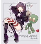  amumu annie_hastur backpack bag black_panties blush boots character_name earrings fang flower heart height_difference highres holding_hands jewelry league_of_legends lolita_fashion long_hair mummy nail_polish older panties pantyshot pantyshot_(sitting) platform_footwear purple_hair rmm rose sitting solid_eyes sparkle striped striped_legwear tears tibbers tongue tongue_out twitter_username underwear 