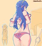  artist_name ass blue_eyes blue_hair blush bra commentary falchion_(fire_emblem) fire_emblem fire_emblem:_kakusei long_hair lucina multiple_girls naked_towel panties pink_panties princess_zelda super_smash_bros. sword the_legend_of_zelda the_legend_of_zelda:_twilight_princess towel underwear undressing weapon zero_momentai 