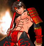  abs armor bara character_request looking_at_viewer male_focus muscle nin_(juden_chu) pecs solo underwear weapon 