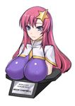  blue_eyes breasts covered_nipples gundam gundam_seed gundam_seed_destiny hair_ornament impossible_clothes large_breasts long_hair meer_campbell pink_hair rindou_(radical_dream) solo star star_hair_ornament upper_body 