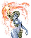  alexia_ashford blue_skin breasts curvy erect_nipples evil female fire highres looking_at_viewer monster_girl resident_evil resident_evil_code_veronica yellow_eyes 