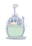  blue_eyes blue_hair blush bucket chibi faucet head_fins highres in_bucket in_container mermaid minigirl monster_girl ooyama_bokuchi short_hair solo touhou wakasagihime water 