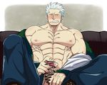  abs bara blush cum erection male_focus masturbation muscle one_piece pecs penis smoker solo sweat 