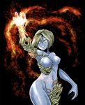  alexia_ashford blue_skin breasts curvy erect_nipples evil female fire highres looking_at_viewer monster_girl resident_evil resident_evil_code_veronica yellow_eyes 