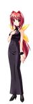 ahoge blush bodysuit breasts covered_navel erect_nipples hair_intakes highres kagami_sumika large_breasts long_hair looking_at_viewer muvluv muvluv_alternative pilot_suit ponytail red_eyes red_hair skin_tight solo v_arms very_long_hair 