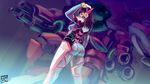  absurdres ass bodysuit breasts checkerboardazn d.va_(overwatch) from_behind highres long_hair mecha medium_breasts meka_(overwatch) overwatch pink_eyes purple_hair signature solo thighs 