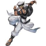  backpack bag beard crossover dark_skin dark_skinned_male facial_hair full_body granblue_fantasy keffiyeh looking_at_viewer male_focus minaba_hideo official_art rashid_(street_fighter) sandals scouter smile solo street_fighter street_fighter_v transparent_background wristband 