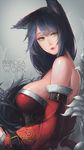  ahri animal_ears breasts fox_ears korean_clothes large_breasts league_of_legends light_smile pandea_work parted_lips sideboob solo upper_body yellow_eyes 