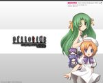  4girls :d ;) aotsuki_shinobu beret blush bow bowtie furude_rika green_eyes green_hair grey_background half_updo hanyuu hat higurashi_no_naku_koro_ni looking_at_viewer multiple_girls one_eye_closed open_mouth orange_hair purple_bow purple_eyes purple_neckwear ryuuguu_rena short_hair simple_background smile sonozaki_shion standing text_focus wallpaper 