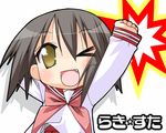  chibi fang kusakabe_misao lucky_star pink_neckwear ryouou_school_uniform school_uniform serafuku solo wallpaper yoshimizu_kagami 