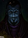  ashes black_hair blue_skin derivative_work evil_smile eyebrows facial_hair fantasy goatee head hood hood_down keldor lips long_hair looking_at_viewer male_focus masters_of_the_universe mattias_fahlberg pointy_ears portrait realistic red_eyes signature smile solo sparks spoilers watermark 