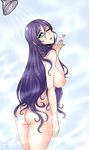  ass blown_kiss breasts earrings green_eyes heart jewelry large_breasts long_hair looking_back love_live! love_live!_school_idol_project nipples nude older one_eye_closed purple_hair showering solo spewing_mews star star_earrings toujou_nozomi wet 