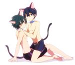  cat_ears cat_tails high_speed! kirishima_ikuya male_focus multiple_boys nanase_haruka_(free!) raipanda swim_trunks 