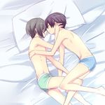  bed high_speed! kirishima_ikuya lying male_focus multiple_boys nanase_haruka_(free!) on_side sleeping underwear yaoi 