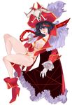  absurdres black_hair blue_eyes boots breasts cleavage coat company_connection cosplay crossover dragonaer123 fur_trim gloves hat highres kill_la_kill lalaco_godspeed lalaco_godspeed_(cosplay) large_breasts life_fiber lips matoi_ryuuko multicolored_hair navel over_shoulder pirate pirate_hat revealing_clothes scissor_blade short_hair skull_and_crossbones solo trigger_(company) two-tone_hair uchuu_patrol_luluco weapon weapon_over_shoulder 