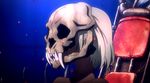  animated_gif blonde_hair bone castra dark_skin death_parade lips long_teeth object_in_mouth pink_eyes purple_lipstick skull 