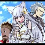  2boys animal_ears closed_eyes cloud commentary_request day erune fox_ears granblue_fantasy hair_ornament holding korwa letterboxed long_hair microphone multiple_boys music open_mouth singing sky white_hair yunodon_(sugar_maple) 