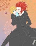  2boys age_difference axel blush gradient gradient_background kingdom_hears male_focus multiple_boys roxas size_difference yaoi 