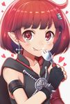  digitalis earrings fingerless_gloves food food_on_face fork gloves gothic_wa_mahou_otome jewelry pointy_ears red_eyes red_hair solo tongue tongue_out yatsuki_yura 