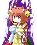  apron aura bangs bell checkered chimecho chingling clothes_writing crossover dark_aura empty_eyes gen_3_pokemon gen_4_pokemon hair_bell hair_intakes hair_ornament japanese_clothes kimono kousei_(public_planet) long_sleeves motoori_kosuzu pokemon pokemon_(creature) pokemon_(game) possessed red_eyes red_hair short_hair staring touhou 