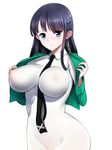  black_hair breasts duplicate highres impossible_clothes large_breasts long_hair looking_at_viewer mahouka_koukou_no_rettousei nipples shiba_miyuki solo 