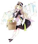  :d apron bad_id bad_pixiv_id black_footwear blonde_hair blush bow bra clothes_pin clothesline frilled_apron frills full_body gloves green_eyes hair_bow hat holding laundry laundry_basket long_hair long_sleeves macciatto_(aciel02) mary_janes nose_blush open_mouth original pants shirt shoes smile socks solo sparkle underwear very_long_hair white_background white_bow white_bra white_gloves white_legwear white_pants white_shirt 