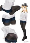  alternate_costume ama_mitsuki aqua_eyes arms_behind_back ass bent_over black_footwear black_legwear blonde_hair boots commentary crotch_seam dated denim denim_shorts duplicate fashion feet full_body hair_bobbles hair_ornament hat high_heel_boots high_heels kantai_collection knee_boots legwear_under_shorts multiple_views no_shoes panties panties_under_pantyhose pantyhose pantyhose_under_shorts prinz_eugen_(kantai_collection) short_shorts shorts simple_background sitting standing twintails underwear undressing wariza white_background 