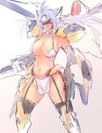  armor breasts female kos-mos large_breasts long_hair monochrome negresco photo sketch skirt smile xeno_(series) xenosaga 