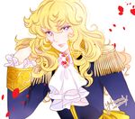  androgynous artist_name blonde_hair blue_eyes brooch dated epaulettes hand_in_hair jewelry lips long_hair oscar_francois_de_jarjayes petals rose_petals shiny signature solo sparkling_eyes uniform upper_body versailles_no_bara yukinami_(paru26i) 