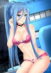  aoki_hagane_no_arpeggio bikini blue_eyes blue_hair go-it long_hair looking_at_viewer ponytail sitting solo swimsuit takao_(aoki_hagane_no_arpeggio) 