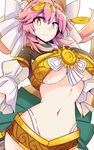  amaterasu_(fate) animal_ears breasts fate/extra fate_(series) fox_ears fox_tail groin hair_ornament highleg highleg_panties large_breasts light_smile midriff navel panties pink_hair solo tail tamamo_(fate)_(all) tamamo_no_mae_(fate) uchisukui underboob underwear yellow_eyes 