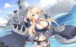  1girl absurdres battleship belt blonde_hair blue_eyes breasts buckle cleavage commentary_request highres historical_name_connection iowa_(kancolle) kantai_collection large_breasts long_hair military military_vehicle name_connection object_namesake pokke_(pokke-chan) ship solo star-shaped_pupils star_(symbol) symbol-shaped_pupils uss_iowa_(bb-61) v vehicle_and_personification warship watercraft 