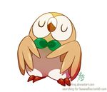  beak bird closed_eyes deviantart_username full_body gen_7_pokemon leaf no_humans owl pokemon pokemon_(creature) rowlet signature simple_background solo standing talons tamarinfrog tumblr_username watermark web_address white_background wings 