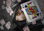  arashi_(arashi-apple) artist_name black_jack_(character) black_jack_(series) blurry card covered_mouth dated depth_of_field face grey_hair hair_over_one_eye highres male_focus playing_card profile red_eyes scar solo 