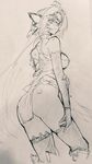  ass back breasts female kos-mos large_breasts long_hair looking_at_viewer monochrome negresco simple_background sketch solo xenosaga 