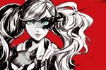  blue_eyes hankuri helmet mask monochrome persona persona_5 solo spot_color takamaki_anne twintails 