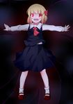  :d blonde_hair darkness hair_ribbon highres open_mouth outstretched_arms popomu red_eyes ribbon rumia shirt short_hair skirt smile solo spread_arms touhou vest 
