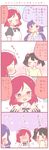  4koma ^_^ apron black_hair blush bow bowtie closed_eyes comic flying_sweatdrops hair_bow hands_on_own_cheeks hands_on_own_face heart jewelry jitome long_hair love_live! love_live!_school_idol_project maid maid_apron maid_headdress multiple_girls nishikino_maki no_eyes pendant pink_scrunchie puffy_short_sleeves puffy_sleeves purple_eyes purple_hair red_hair saku_usako_(rabbit) scrunchie short_sleeves toujou_nozomi translated twintails u_u wonder_zone yazawa_nico 