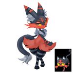  ambiguous_gender animal_ears braixen cat_ears cat_tail closed_mouth fox_ears full_body litten lowres no_humans pointy_ears pokemon pokemon_(creature) pokemon_(game) pokemon_sm red_eyes striped stripes tail whiskers white_background yellow_sclera 