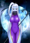  ahoge arms_behind_back bad_id bad_pixiv_id black_sclera blue_skin breasts china_dress chinese_clothes covered_navel cowboy_shot dress dullahan full_moon highres huge_ahoge lala_(monster_musume) large_breasts long_hair looking_at_viewer monster_musume_no_iru_nichijou moon night night_sky photo_background scarf scythe side_slit signature skin_tight sky sleeveless slimysoap solo star_(sky) very_long_hair white_hair yellow_eyes 