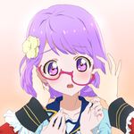  adjusting_another's_eyewear aikatsu!_(series) aikatsu_stars! blush check_commentary commentary_request eyelashes female_pov flower glasses hair_flower hair_ornament kasumi_yozora long_sleeves looking_at_viewer multiple_girls nanakura_koharu open_mouth orange_background outstretched_arm pov pov_hands purple_eyes purple_hair red-framed_eyewear removing_eyewear s4_uniform school_uniform semi-rimless_eyewear shin_(irowanioedo) short_hair simple_background sleeve_cuffs solo_focus tareme under-rim_eyewear upper_body yotsuboshi_academy_uniform 