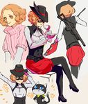  axe cat cup gun hat mask mayo_(tubokura-rin) morgana_(persona_5) okumura_haru persona persona_5 rifle short_hair teacup weapon 