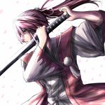  ao-shiba japanese_clothes katana meira petals purple_hair red_eyes solo sword touhou touhou_(pc-98) weapon wide_sleeves 